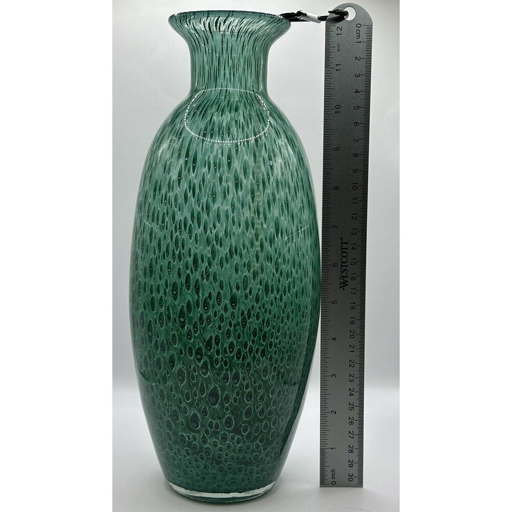 Hand Blown Studio Art Glass Vase Peacock Vase Green Blue Vase - Picture 4 of 7